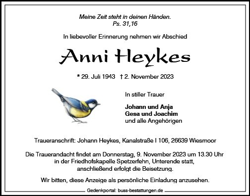 Erinnerungsbild für Anni Heykes