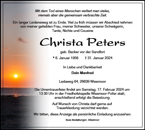 Erinnerungsbild für Christa Peters