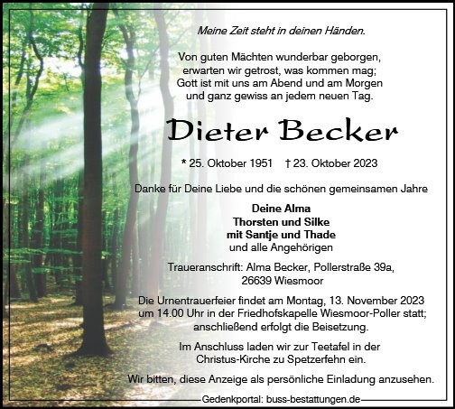 Erinnerungsbild für Dieter Becker