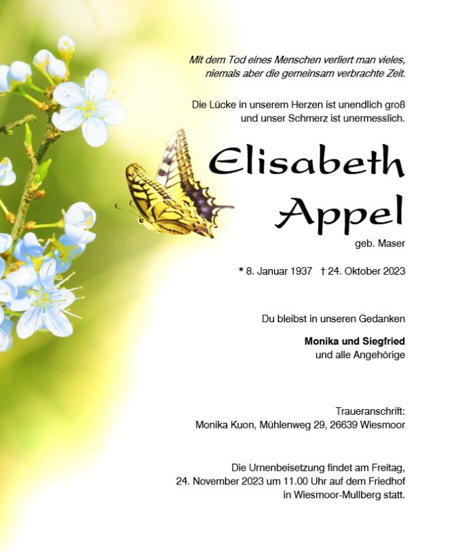 Erinnerungsbild für Elisabeth Appel