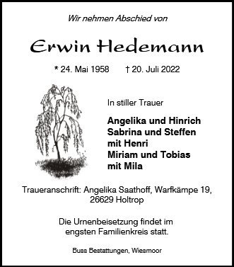 Erinnerungsbild für Erwin Hedemann