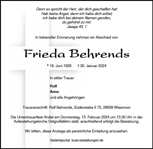 Erinnerungsbild für Frieda Behrends