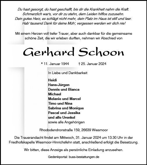 Erinnerungsbild für Gerhard Schoon