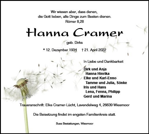 Erinnerungsbild für Hanna Cramer