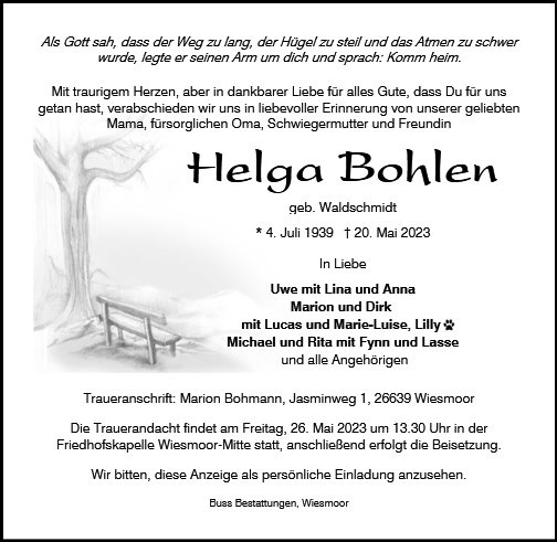 Erinnerungsbild für Helga Bohlen