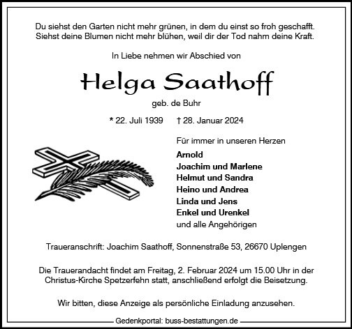 Erinnerungsbild für Helga Saathoff