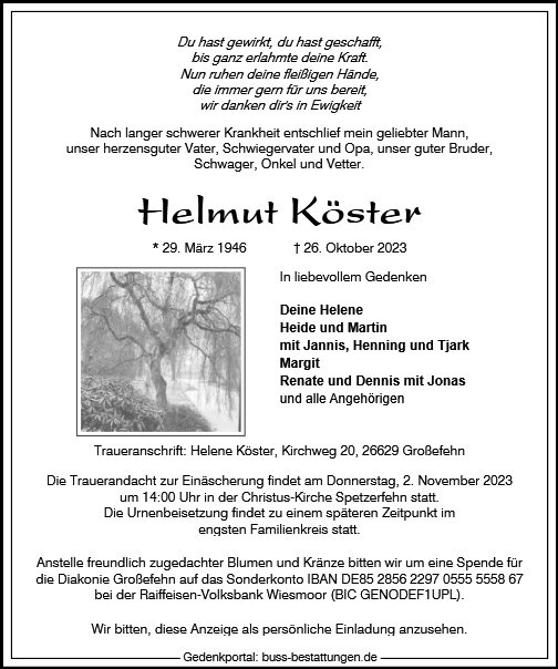 Erinnerungsbild für Helmut Köster